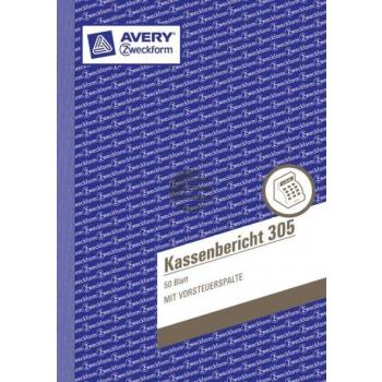AZ Kassenbericht 305 A5 Hoch weiß Inh.50 Blatt Avery Zweckform AZ Kassenbericht 305 A5 Hoch weiß Inh.50 Blatt Avery Zweckform