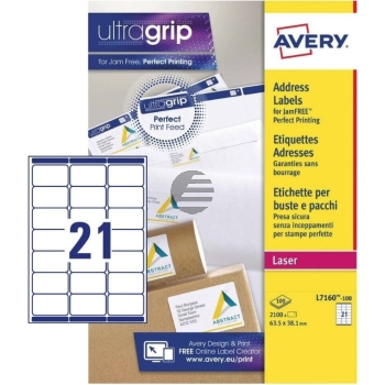 AZ Adress-Etiketten L7160-100 weiß Inh.2100 63,5 x 38,1 mm Avery Zweckform AZ Adress-Etiketten L7160-100 weiß Inh.2100 63,5 x 38,1 mm Avery Zweckform