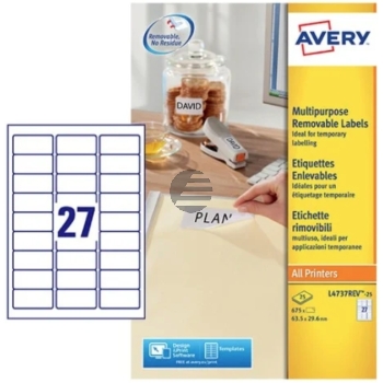 AZ Etiketten L4737REV-25 weiß Inh.675 63,5 x 29,6 mm Avery Zweckform