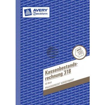 AZ Kassenbericht 318 A5 Hoch weiß Inh.50 Blatt Avery Zweckform AZ Kassenbericht 318 A5 Hoch weiß Inh.50 Blatt Avery Zweckform