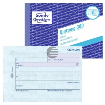 AZ Quittungen 300 A6 quer weiß Inh.50 Blatt Blaupapier Avery Zweckform